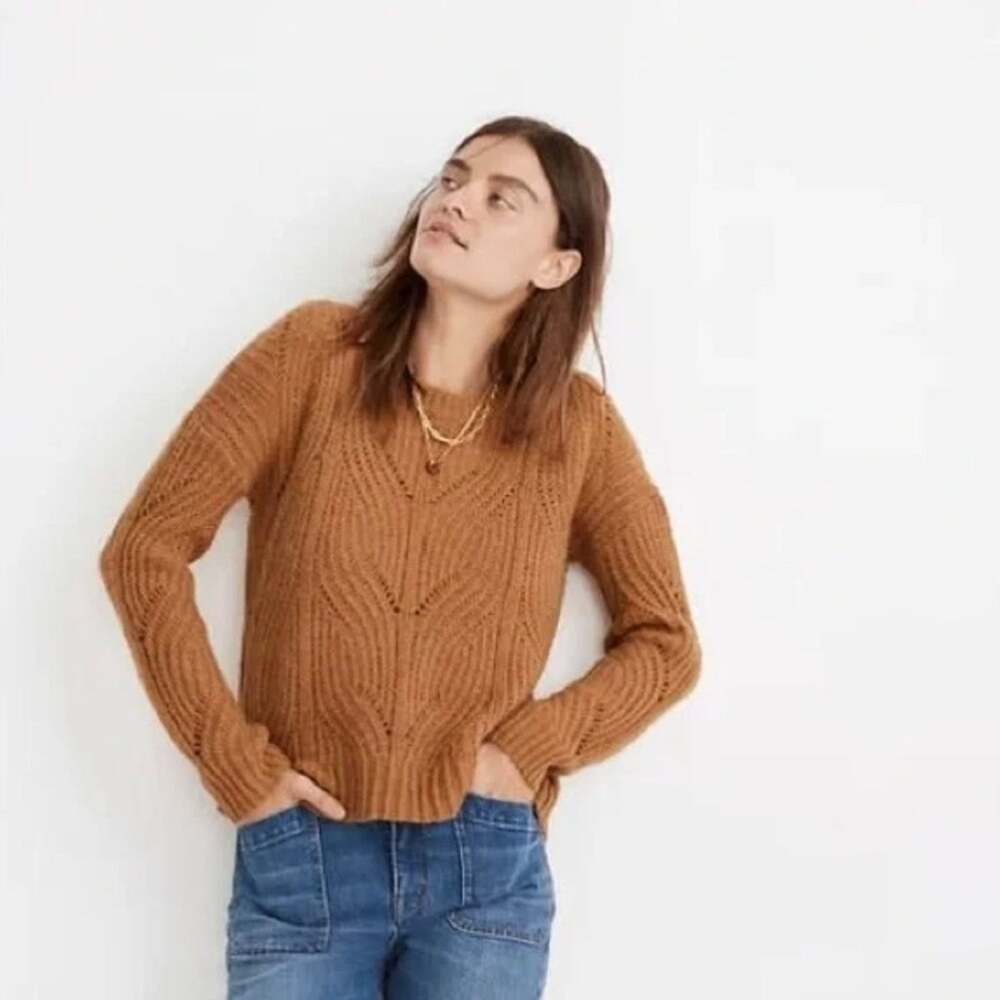 MADEWELL Charley Pointelle Pullover Sweater Alpaca Tan Camel Sz XS $90 {3E17}